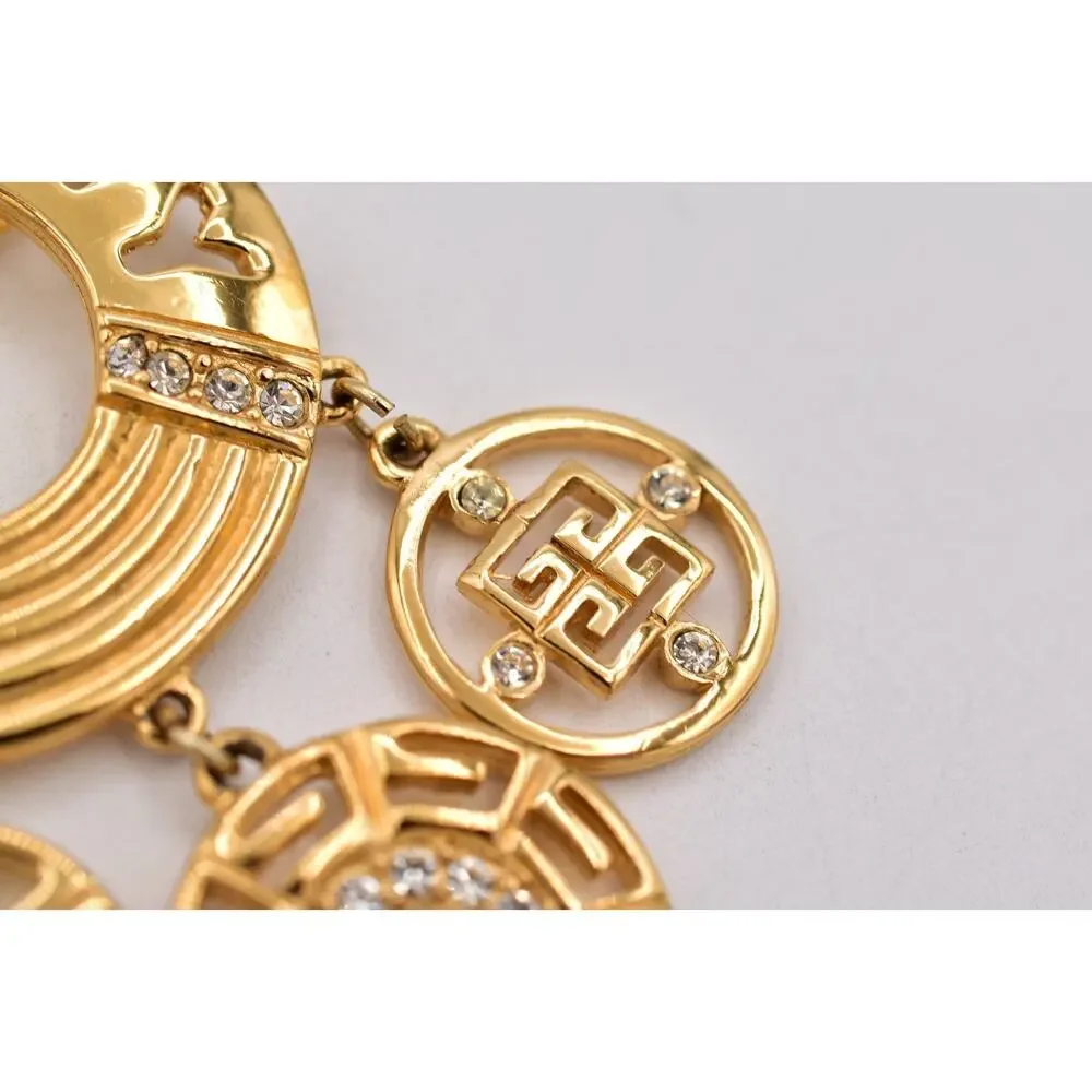Givenchy Vintage Logo Charm Brooch Gold Pin Dangle Crystal Statement 1980s Bin5B - Picture 11 of 12